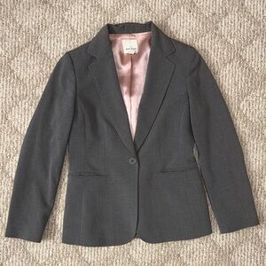 Anne Klein Charcoal Gray Single-Button Blazer with Pink Lining
